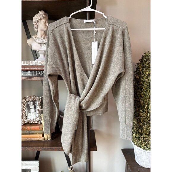 SIMKHAI Anna Cashmere Wrap Sweater GRAY SAGE GREEN Womens Size XS - Picture 5 of 11